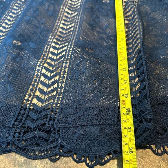 Anthropologie Georgia Navy Blue/ Marine Eyelet Overlay Lace Mini Dress - Picture 8 of 10